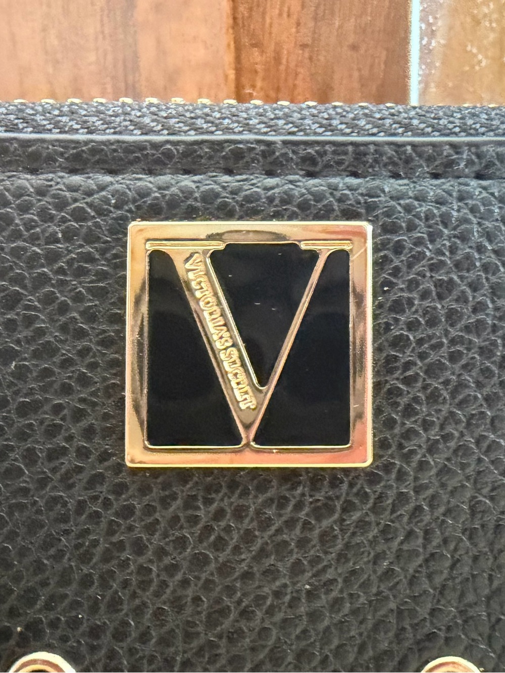 Victoria's Secret Black Zip-Around Wallet with Gold Eyelet Accents - Picture 2 of 5